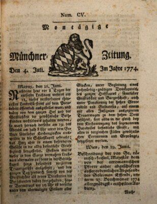 Münchner Zeitung (Süddeutsche Presse) Montag 4. Juli 1774