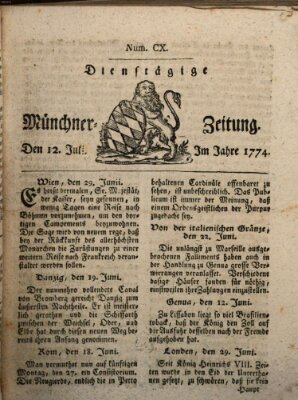 Münchner Zeitung (Süddeutsche Presse) Dienstag 12. Juli 1774