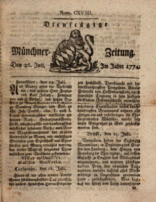 Münchner Zeitung (Süddeutsche Presse) Dienstag 26. Juli 1774