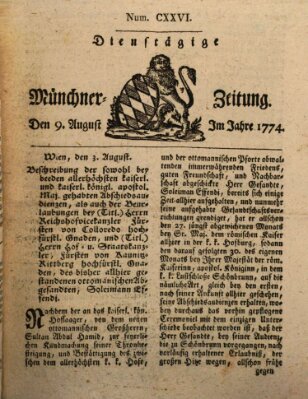 Münchner Zeitung (Süddeutsche Presse) Dienstag 9. August 1774