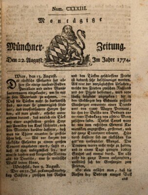 Münchner Zeitung (Süddeutsche Presse) Montag 22. August 1774