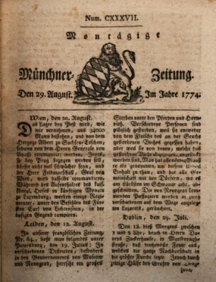 Münchner Zeitung (Süddeutsche Presse) Montag 29. August 1774