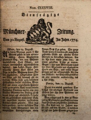 Münchner Zeitung (Süddeutsche Presse) Dienstag 30. August 1774