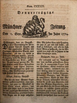 Münchner Zeitung (Süddeutsche Presse) Donnerstag 1. September 1774