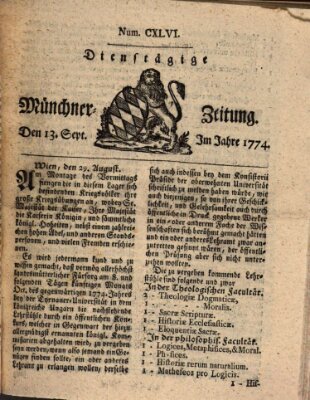 Münchner Zeitung (Süddeutsche Presse) Dienstag 13. September 1774