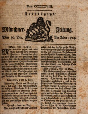 Münchner Zeitung (Süddeutsche Presse) Freitag 30. Dezember 1774