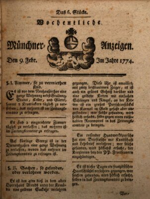 Münchner Zeitung (Süddeutsche Presse) Mittwoch 9. Februar 1774