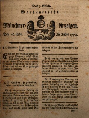 Münchner Zeitung (Süddeutsche Presse) Mittwoch 16. Februar 1774