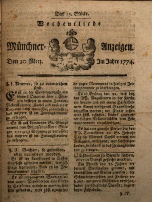 Münchner Zeitung (Süddeutsche Presse) Mittwoch 30. März 1774