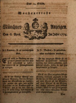 Münchner Zeitung (Süddeutsche Presse) Mittwoch 6. April 1774