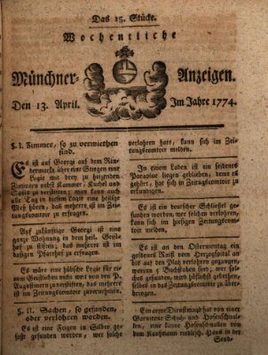 Münchner Zeitung (Süddeutsche Presse) Mittwoch 13. April 1774