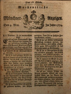 Münchner Zeitung (Süddeutsche Presse) Mittwoch 4. Mai 1774