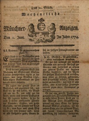 Münchner Zeitung (Süddeutsche Presse) Mittwoch 1. Juni 1774