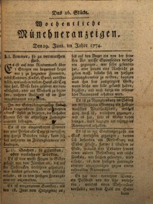 Münchner Zeitung (Süddeutsche Presse) Mittwoch 29. Juni 1774