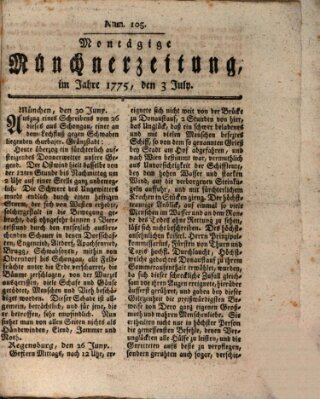 Münchner Zeitung (Süddeutsche Presse) Montag 3. Juli 1775