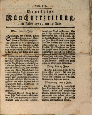 Münchner Zeitung (Süddeutsche Presse) Montag 17. Juli 1775