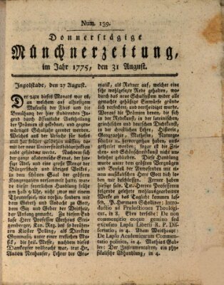 Münchner Zeitung (Süddeutsche Presse) Donnerstag 31. August 1775