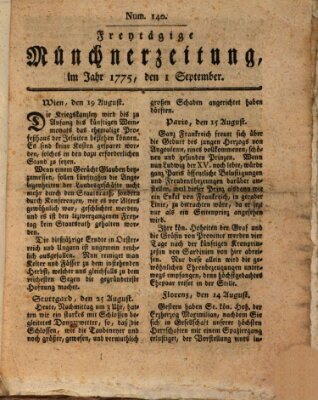 Münchner Zeitung (Süddeutsche Presse) Freitag 1. September 1775