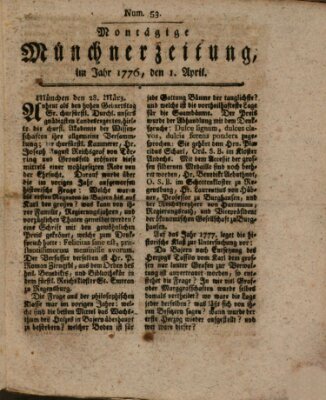 Münchner Zeitung (Süddeutsche Presse) Montag 1. April 1776