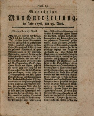 Münchner Zeitung (Süddeutsche Presse) Montag 29. April 1776