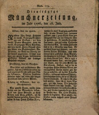 Münchner Zeitung (Süddeutsche Presse) Dienstag 16. Juli 1776