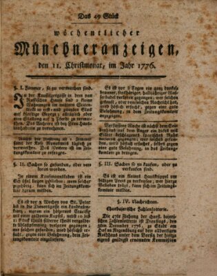 Münchner Zeitung (Süddeutsche Presse) Mittwoch 11. Dezember 1776