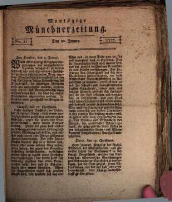 Münchner Zeitung (Süddeutsche Presse) Montag 20. Januar 1777