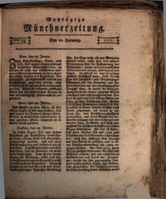 Münchner Zeitung (Süddeutsche Presse) Montag 10. Februar 1777