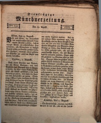 Münchner Zeitung (Süddeutsche Presse) Dienstag 19. August 1777