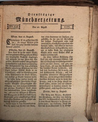 Münchner Zeitung (Süddeutsche Presse) Dienstag 26. August 1777