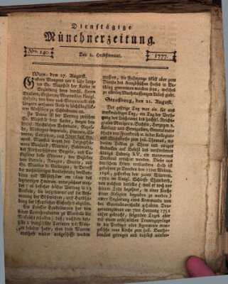 Münchner Zeitung (Süddeutsche Presse) Dienstag 2. September 1777