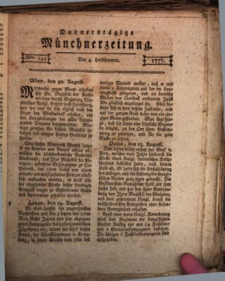 Münchner Zeitung (Süddeutsche Presse) Donnerstag 4. September 1777