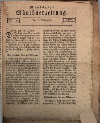 Münchner Zeitung (Süddeutsche Presse) Montag 27. Oktober 1777