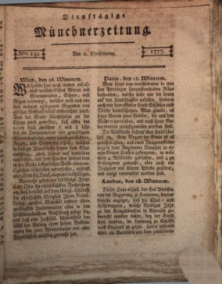 Münchner Zeitung (Süddeutsche Presse) Dienstag 2. Dezember 1777