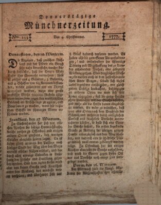 Münchner Zeitung (Süddeutsche Presse) Donnerstag 4. Dezember 1777