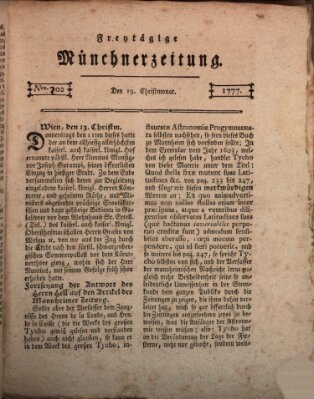 Münchner Zeitung (Süddeutsche Presse) Freitag 19. Dezember 1777