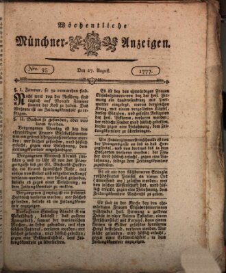 Münchner Zeitung (Süddeutsche Presse) Mittwoch 27. August 1777