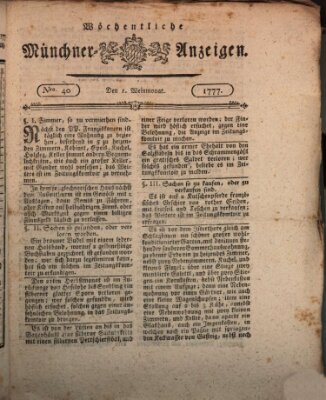 Münchner Zeitung (Süddeutsche Presse) Mittwoch 1. Oktober 1777