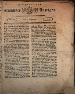 Münchner Zeitung (Süddeutsche Presse) Mittwoch 8. Oktober 1777