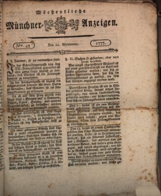 Münchner Zeitung (Süddeutsche Presse) Mittwoch 22. Oktober 1777