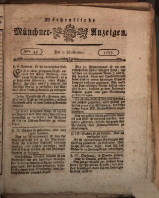 Münchner Zeitung (Süddeutsche Presse) Mittwoch 3. Dezember 1777