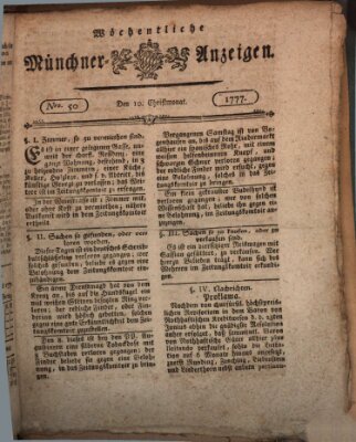 Münchner Zeitung (Süddeutsche Presse) Mittwoch 10. Dezember 1777