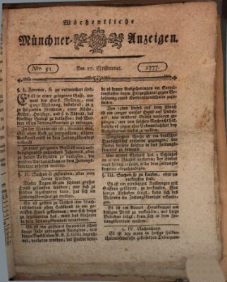 Münchner Zeitung (Süddeutsche Presse) Mittwoch 17. Dezember 1777