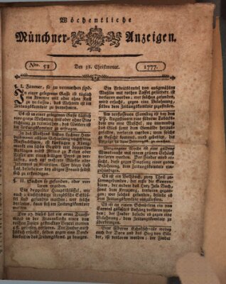 Münchner Zeitung (Süddeutsche Presse) Mittwoch 31. Dezember 1777