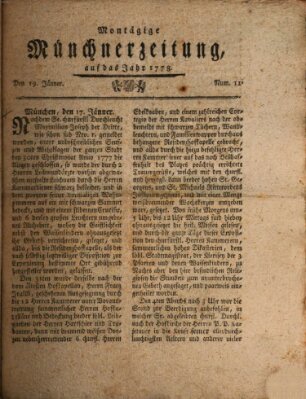 Münchner Zeitung (Süddeutsche Presse) Montag 19. Januar 1778