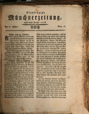 Münchner Zeitung (Süddeutsche Presse) Dienstag 27. Januar 1778