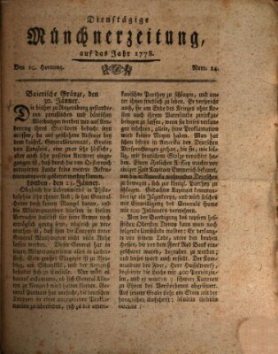 Münchner Zeitung (Süddeutsche Presse) Dienstag 10. Februar 1778