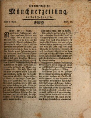 Münchner Zeitung (Süddeutsche Presse) Donnerstag 2. April 1778