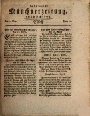 Münchner Zeitung (Süddeutsche Presse) Montag 4. Mai 1778