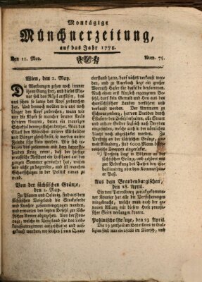 Münchner Zeitung (Süddeutsche Presse) Montag 11. Mai 1778